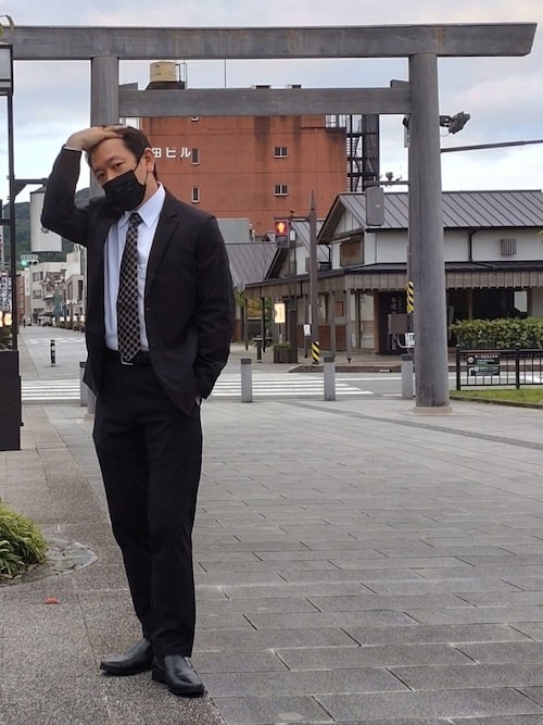 DORMEUIL 英国生地スーツ×オールドGUCCIネクタイ クラシックコーデ ブラックスーツ・無地のコーディネート（DORMEUIL）｜835069｜オーダー