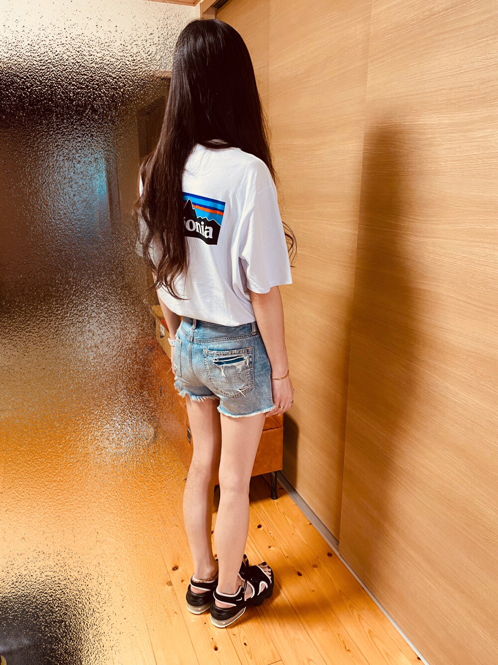 「夏、ラクチンコーデ、休日コーデ」｜「American Eagleのアイテム（その他パンツ、ブルー系）」を使った、as2k328さん（レディース・173cm）の夏コーディネートの1枚目の写真