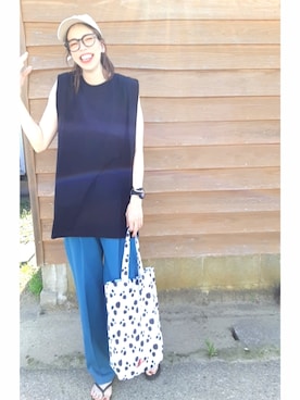 「エコバッグ」｜「アイテム（アナログ腕時計）」を使った、あんさん（レディース・160cm）の夏コーディネート