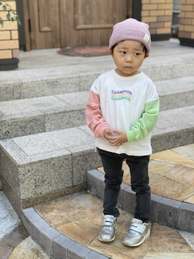 「apres les cours（アプレレクール）のアイテム（ニットキャップ/ビーニー）」を使った、Ren10Hinaさん（キッズ・90cm）の秋コーディネート