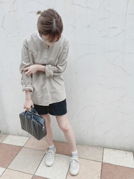 「無印良品（ムジルシリョウヒン）のアイテム（シャツ/ブラウス、ブラウン系）」を使った、shinoさん（レディース・152cm）の夏コーディネート