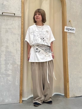 「CIAOPANIC TYPY（チャオパニックティピー）の【UNISEX】アソート落書きBIGロゴTEE（Tシャツ/カットソー、ホワイト系）」を使った、きな☆ki_naさん（レディース・153cm）の夏コーディネート