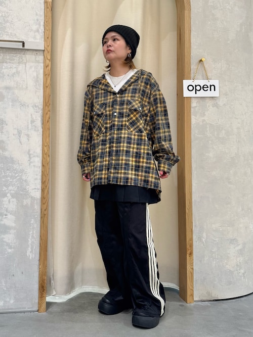 【アソート加工/ジャケット見え◎】【UNISEX】フード付きチェックシャツ