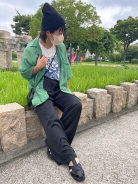 「サテンパンツ」｜「アイテム（ニットキャップ/ビーニー）」を使った、きな☆ki_naさん（レディース・153cm）の夏コーディネート