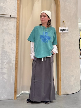 「CIAOPANIC TYPY（チャオパニックティピー）の【UNISEX】ピグメント加工ラグランワッフルヘンリーTEE（Tシャツ/カットソー、グリーン系）」を使った、きな☆ki_naさん（レディース・153cm）の春コーディネート