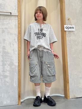 「CIAOPANIC TYPY（チャオパニックティピー）の【UNISEX】ピグメント加工ラグランワッフルヘンリーTEE（Tシャツ/カットソー、グレー系）」を使った、きな☆ki_naさん（レディース・153cm）の夏コーディネート