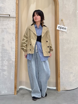 「CIAOPANIC TYPY（チャオパニックティピー）の【2WAY】ZIP切替トレンチコート（トレンチコート、ベージュ系）」を使った、きな☆ki_naさん（レディース・153cm）の春コーディネート