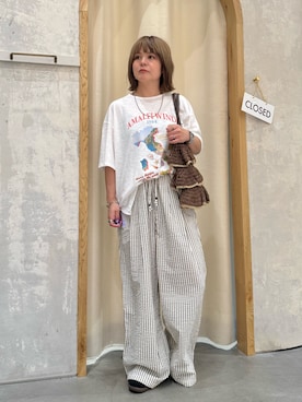 「CIAOPANIC TYPY（チャオパニックティピー）の【AMALFI】ワンポイント刺繍アソートプリントTee（Tシャツ/カットソー、ホワイト系）」を使った、きな☆ki_naさん（レディース・153cm）の夏コーディネート