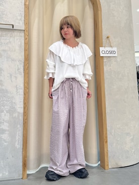 「etsinta（エシンタ）の【etsinta】サーマルBIGカラーリメイクtee（Tシャツ/カットソー、ホワイト系）」を使った、きな☆ki_naさん（レディース・153cm）の夏コーディネート
