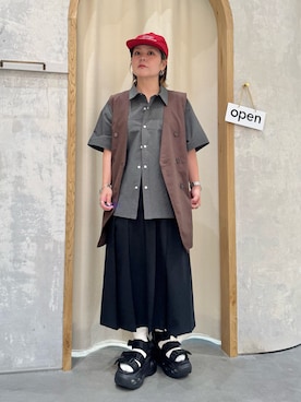「アイテム（帽子、レッド系）」を使った、きな☆ki_naさん（レディース・153cm）の夏コーディネート