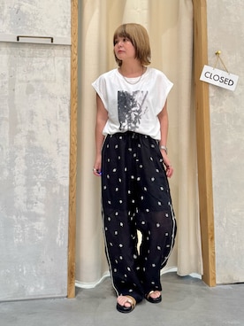 「CIAOPANIC TYPY（チャオパニックティピー）の【夏も快適/ドライタッチ】アソートフォトプリントフレンチスリーブTee（Tシャツ/カットソー、ホワイト系）」を使った、きな☆ki_naさん（レディース・153cm）の夏コーディネート