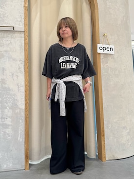 「CIAOPANIC TYPY（チャオパニックティピー）の∴アシッドウォッシュカレッジロゴオーバーTee（Tシャツ/カットソー、グレー系）」を使った、きな☆ki_naさん（レディース・153cm）の夏コーディネート