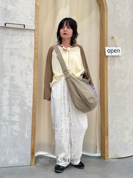 「CIAOPANIC TYPY（チャオパニックティピー）の【2WAY】シアーラグランヘンリーネックTee（Tシャツ/カットソー、イエロー系）」を使った、きな☆ki_naさん（レディース・153cm）の春コーディネート