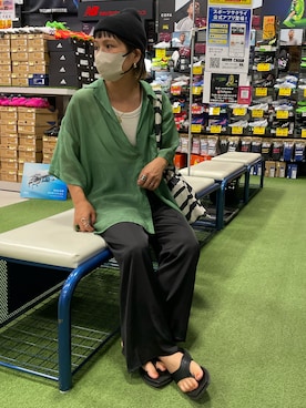 「サテンパンツ」｜「アイテム（ニットキャップ/ビーニー）」を使った、きな☆ki_naさん（レディース・153cm）の夏コーディネート