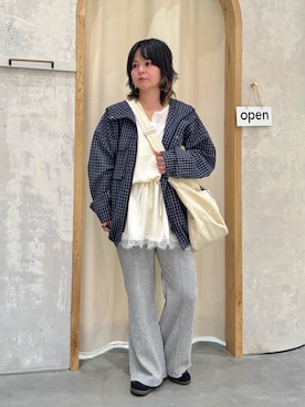 「CIAOPANIC TYPY（チャオパニックティピー）の【UNISEX】チェックフードシャウター（パーカー、ブルー系）」を使った、きな☆ki_naさん（レディース・153cm）の春コーディネート