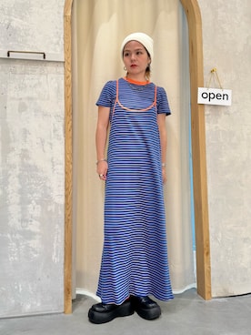 「HELLO.SANFRANCISCO（ハローサンフランシスコ）の【HELLO.SANFRANCISCO】アソート柄TEE付きキャミワンピース（ワンピース）」を使った、きな☆ki_naさん（レディース・153cm）の夏コーディネート