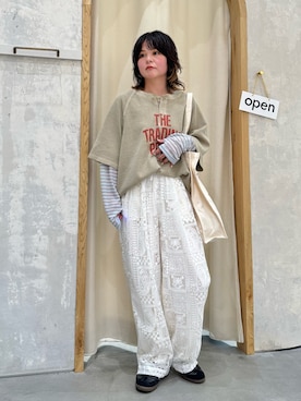 「CIAOPANIC TYPY（チャオパニックティピー）の【UNISEX】ピグメント加工ラグランワッフルヘンリーTEE（Tシャツ/カットソー、ベージュ系）」を使った、きな☆ki_naさん（レディース・153cm）の夏コーディネート