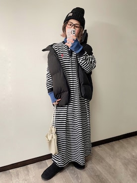 「ラガーシャツ」｜「アイテム（ニットキャップ/ビーニー）」を使った、きな☆ki_naさん（レディース・153cm）の冬コーディネート