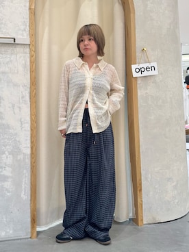 「CIAOPANIC TYPY（チャオパニックティピー）の【UNISEX】チェックカーブイージーパンツ（その他パンツ、ブルー系）」を使った、きな☆ki_naさん（レディース・153cm）の夏コーディネート