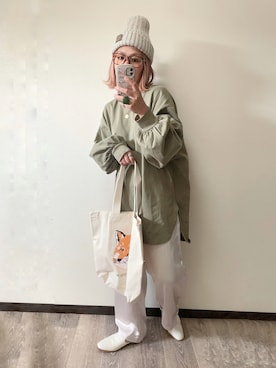 「サテンパンツ」｜「アイテム（ニットキャップ/ビーニー）」を使った、きな☆ki_naさん（レディース・153cm）の秋コーディネート