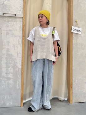 「CIAOPANIC TYPY（チャオパニックティピー）の【UNISEX】【プラスサイズあり】犬＆猫 アソートロゴプリントTee（Tシャツ/カットソー、グレー系）」を使った、きな☆ki_naさん（レディース・153cm）の夏コーディネート