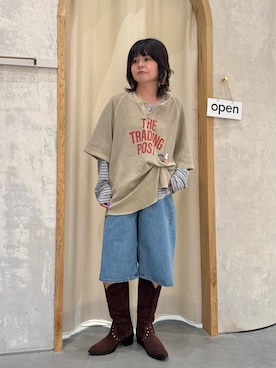 「CIAOPANIC TYPY（チャオパニックティピー）の【UNISEX】ピグメント加工ラグランワッフルヘンリーTEE（Tシャツ/カットソー、ベージュ系）」を使った、きな☆ki_naさん（レディース・153cm）の春コーディネート