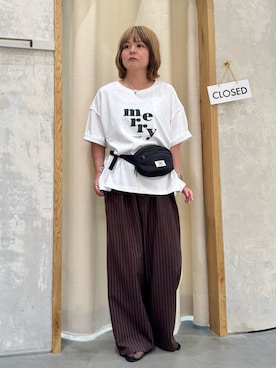 「CIAOPANIC TYPY（チャオパニックティピー）のドットロゴプリントTee（Tシャツ/カットソー、ホワイト系）」を使った、きな☆ki_naさん（レディース・153cm）の夏コーディネート