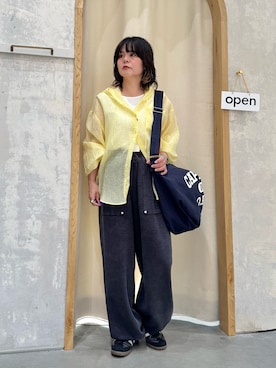 「CIAOPANIC TYPY（チャオパニックティピー）の【UNISEX】ピグメント加工ワッフルイージーパンツ（その他パンツ、ブラック系）」を使った、きな☆ki_naさん（レディース・153cm）の春コーディネート