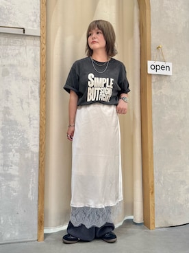 「CIAOPANIC TYPY（チャオパニックティピー）の【UNISEX】【プラスサイズあり】スラブ天竺ピグメントロゴTEE（Tシャツ/カットソー、ブラック系）」を使った、きな☆ki_naさん（レディース・153cm）の夏コーディネート