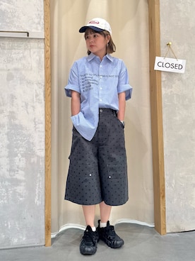 「CIAOPANIC TYPY（チャオパニックティピー）の【UNISEX】アソート柄プリントシャツ（シャツ/ブラウス、ブルー系）」を使った、きな☆ki_naさん（レディース・153cm）の夏コーディネート