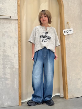 「CIAOPANIC TYPY（チャオパニックティピー）の【UNISEX】ピグメント加工ラグランワッフルヘンリーTEE（Tシャツ/カットソー、グレー系）」を使った、きな☆ki_naさん（レディース・153cm）の夏コーディネート