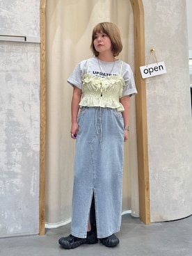 「CIAOPANIC TYPY（チャオパニックティピー）の【UNISEX】宇宙人プリントTシャツ（Tシャツ/カットソー、グレー系）」を使った、きな☆ki_naさん（レディース・153cm）の夏コーディネート