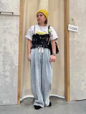 「CIAOPANIC TYPY（チャオパニックティピー）の【低身長・高身長対応/サイズ展開あり】柔らかワイドイージーデニム（デニムパンツ、ブルー系）」を使った、きな☆ki_naさん（レディース・153cm）の夏コーディネート