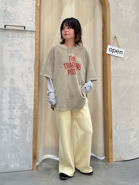 「CIAOPANIC TYPY（チャオパニックティピー）の【UNISEX】ピグメント加工ラグランワッフルヘンリーTEE（Tシャツ/カットソー、ベージュ系）」を使った、きな☆ki_naさん（レディース・153cm）の春コーディネート