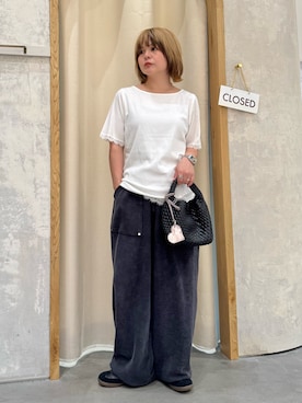 「CIAOPANIC TYPY（チャオパニックティピー）の袖裾レースリブTee（Tシャツ/カットソー、ホワイト系）」を使った、きな☆ki_naさん（レディース・153cm）の夏コーディネート