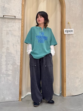 「CIAOPANIC TYPY（チャオパニックティピー）の【UNISEX】ピグメント加工ラグランワッフルヘンリーTEE（Tシャツ/カットソー、グリーン系）」を使った、きな☆ki_naさん（レディース・153cm）の春コーディネート