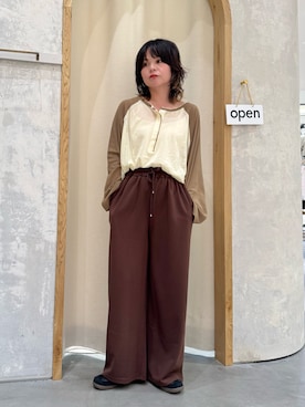 「CIAOPANIC TYPY（チャオパニックティピー）の【2WAY】シアーラグランヘンリーネックTee（Tシャツ/カットソー、イエロー系）」を使った、きな☆ki_naさん（レディース・153cm）の春コーディネート