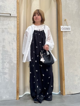 「CIAOPANIC TYPY（チャオパニックティピー）の【冷房対策/体型カバー】シアーバンドカラーシャツ（シャツ/ブラウス、ホワイト系）」を使った、きな☆ki_naさん（レディース・153cm）の夏コーディネート