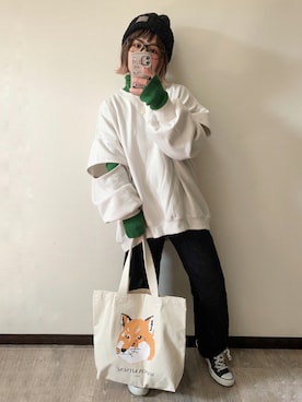 「サテンパンツ」｜「アイテム（ニットキャップ/ビーニー）」を使った、きな☆ki_naさん（レディース・153cm）の冬コーディネート