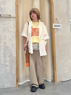 「CIAOPANIC TYPY（チャオパニックティピー）の【UNISEX】【プラスサイズあり】スラブ天竺ピグメントロゴTEE（Tシャツ/カットソー、イエロー系）」を使った、きな☆ki_naさん（レディース・153cm）の春コーディネート