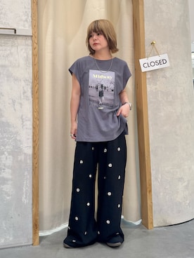 「CIAOPANIC TYPY（チャオパニックティピー）の【夏も快適/ドライタッチ】アソートフォトプリントフレンチスリーブTee（Tシャツ/カットソー、グレー系）」を使った、きな☆ki_naさん（レディース・153cm）の夏コーディネート