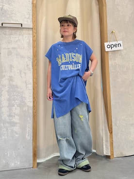 「etsinta（エシンタ）の【etsinta】ビジュー付カレッジノースリ（タンクトップ、ブルー系）」を使った、きな☆ki_naさん（レディース・153cm）の夏コーディネート