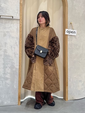 etsinta】ファー切替ノーカラーキルティングコートを使った人気