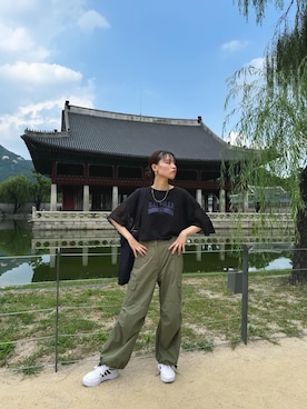 「SPINNS(スピンズ)のアイテム(カーゴパンツ)」を使った、rikaさん(レディース・167cm)の秋コーディネート