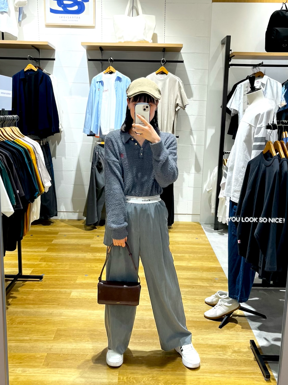 「春めき満開コーデ、春コーデ、韓国系、韓国ファッション、カジュアルスタイル、ハンチング、カットオフ、グレー、ootd、おしゃれさんと繋がりたい」｜「14+のコットンウォッシュハンチング（ハンチング/ベレー帽、グリーン系）」を使った、rikaさん（レディース・167cm）の春コーディネートの1枚目の写真