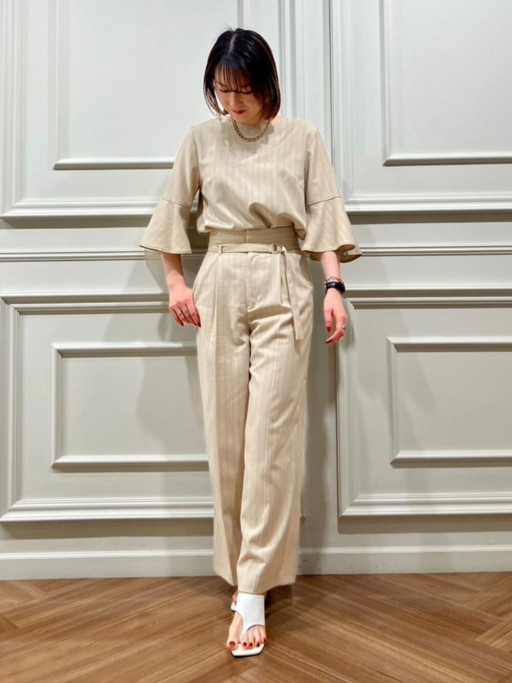 Liesse（リエス）の「ベルテッドワイドパンツ（セットアップ対応