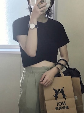 「RETRO GIRL（レトロガール）のタックセミフレアパンツ（その他パンツ）」を使った、雪深さん（レディース・168cm）の夏コーディネート