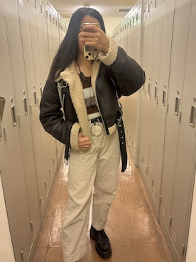 「no brand（ノーブランド）のアイテム（ニット/セーター、ブラウン系）」を使った、Ami さん（レディース・144cm）の春コーディネート