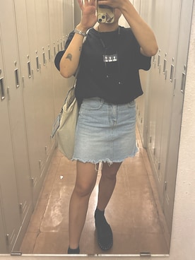 「アイテム（デニムスカート）」を使った、Ami さん（レディース・144cm）の冬コーディネート