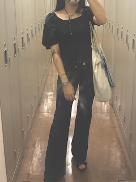 「アイテム（トートバッグ）」を使った、Ami さん（レディース・144cm）の冬コーディネート